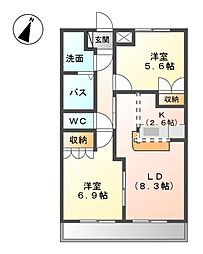 クリアーメゾンB.S 2LDKの間取図画像