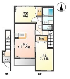 シャトーボンヌール 2LDKの間取図画像