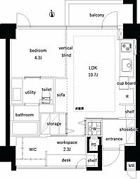 高輪タウンハウス 1LDKの間取図画像