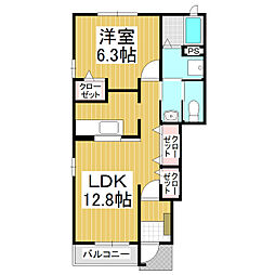 カーサ・ヴィオラ 1LDKの間取図画像