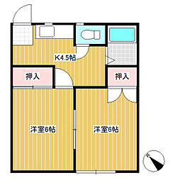 春原ハイツ 2Kの間取図画像