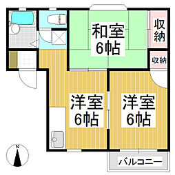 メゾンポプリB棟 2DKの間取図画像
