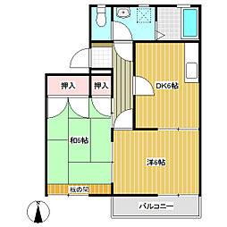 フレグランス新町 2DKの間取図画像
