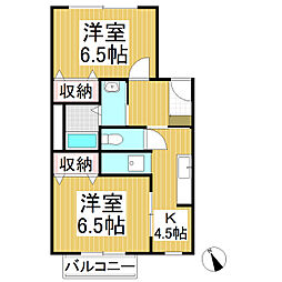 ビューハイツ御代田A 2Kの間取図画像