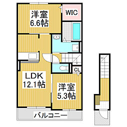 ハッフルパフ 2LDKの間取図画像