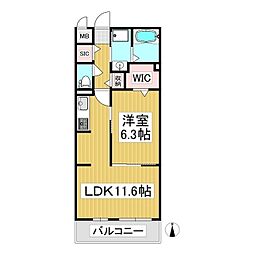 コンフォーティア中込A棟 1LDKの間取図画像