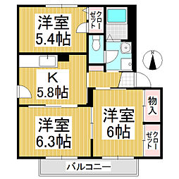 バリュージュ本新町C 3Kの間取図画像