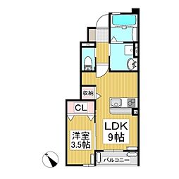 カリン 1LDKの間取図画像