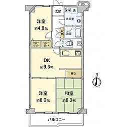 ユニハイム四条梅津 3DKの間取図画像