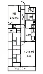 ホウライツルビル 6階3SLDKの間取り