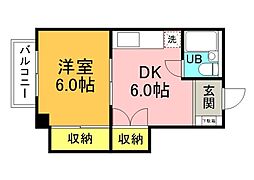 ウェルヒルみゆき 304 3階1DKの間取り