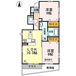 Ｇｒａｃｉｏｕｓ（グレーシャス）　A棟 1階2LDKの間取り