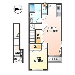 ウィステリア　ヒル 2階1LDKの間取り