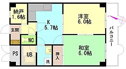 セントラルリバー祇園 6階2SKの間取り