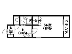 ステューディオ長束 2階1Kの間取り