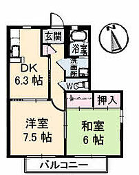 ラウンド・ヒルズ 1階1LDKの間取り