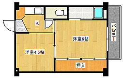 ビレッジハウス安古市4号棟 3階2Kの間取り