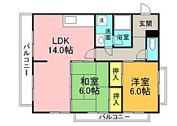 カルチェ川内ＮＯ．2 3階2LDKの間取り
