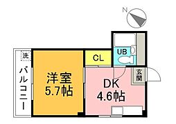中屋ビル 5階1Kの間取り