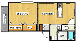 クレスト中仙道 2階1DKの間取り