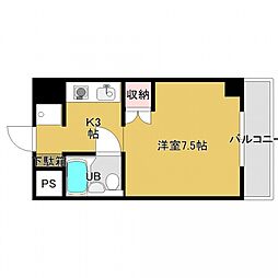 バザレビル 2階1Kの間取り