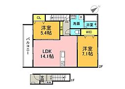 アルクス長束 2LDKの間取図画像