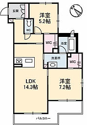 セントラル大町 201 2階2LDKの間取り