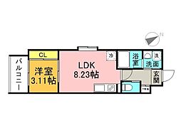 YELLSTAGE長束　WEST 206 2階1LDKの間取り