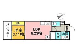 YELLSTAGE長束　WEST 305 3階1LDKの間取り