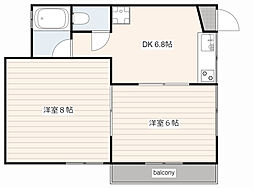 ヨシモトアパート 2DKの間取図画像