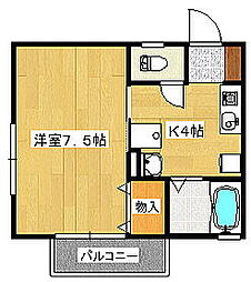 セジュール伴安 1Kの間取図画像