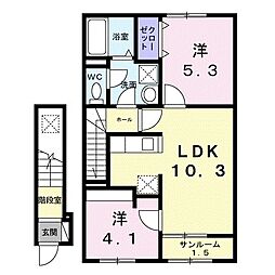 シャトーKINKI A 2LDKの間取図画像