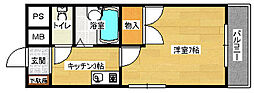 バオバブ白島 1Kの間取図画像