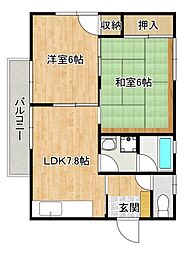 三宅第六アパート 2LDKの間取図画像