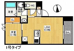 レガリストサンズ宇品 1LDKの間取図画像