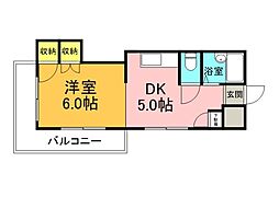 中田ビル三篠 1DKの間取図画像