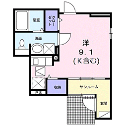 カーサソアーヴェ ワンルームの間取図画像