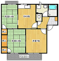 フレグランス塚本B 3DKの間取図画像