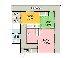 広島市南区東雲2丁目マンション 2LDKの間取図画像