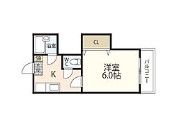 第5シモビル 1Kの間取図画像