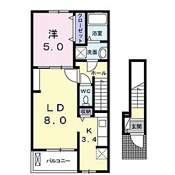 ブライト安芸C 1LDKの間取図画像