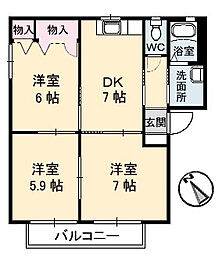 クレール丸山1 3DKの間取図画像