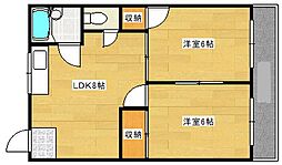 真宅コーポ 2LDKの間取図画像
