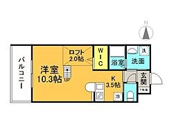 プレジールジョイ西原 1Kの間取図画像
