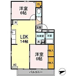 ルミエール西山 2LDKの間取図画像