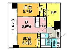 サムティレジデンス平和大通り 2SDKの間取図画像