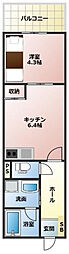 グランディール古市橋 1DKの間取図画像