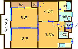 ジャルダンヒヤマ 3DKの間取図画像