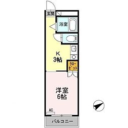 第1パークサイドマンション 1Kの間取図画像