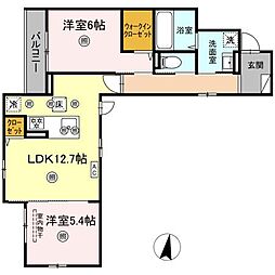 プリモ石井城 2LDKの間取図画像